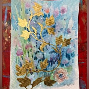 Mushrooms Ivey original painting art nouveau mix NEW nature decor Artettina‎ USA